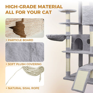 English Elm 71 Inch Floral Cat Tower with Condo Hammock Sisal Posts and Plush Perches for Large Breeds W243P326646