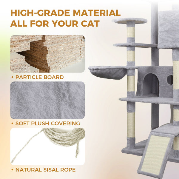 English Elm 71 Inch Floral Cat Tower with Condo Hammock Sisal Posts and Plush Perches for Large Breeds W243P326646