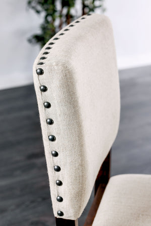 English Elm Ivory Transitional Padded Dining Chairs Set of 2 – Linen Seats, Nailhead Trim, Brown Cherry Wood, Rustic Farmhouse Appeal B2741P284428