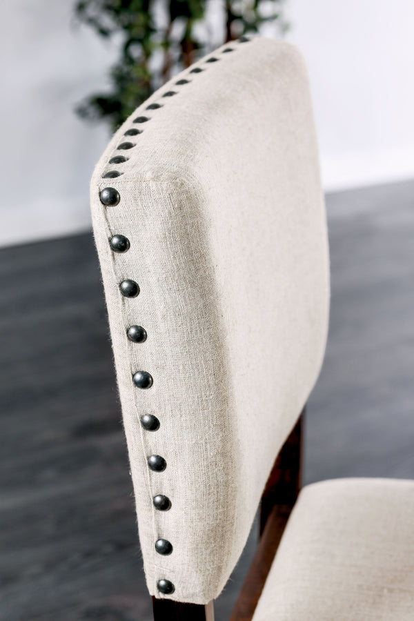 English Elm Ivory Transitional Padded Dining Chairs Set of 2 – Linen Seats, Nailhead Trim, Brown Cherry Wood, Rustic Farmhouse Appeal B2741P284428