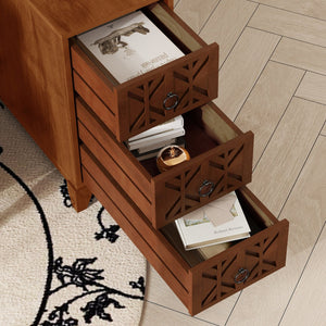 English Elm End Table With 3 Drawers & 2 Open Shelves - Stylish Walnut Corner Table With Power Outlet & Usb Ports W2593P289146