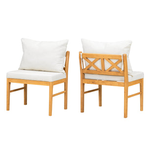 English Elm Farmhouse Solid Rubberwood Dining Chairs Set of 2 with Breathable Rattan Weave — Quiet Luxury Design Natural+White N842P294502A