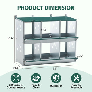 English Elm Chicken Nesting Box 6 Compartment Galvanized Steel Wall Mount Coop Egg Collector W1422P246452