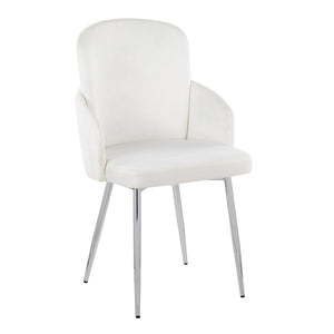 English Elm Dahlia Modern Dining Chairs Set Of 2 - Cream Velvet With Chrome & Gold Accents For Stylish Dining B202S01203
