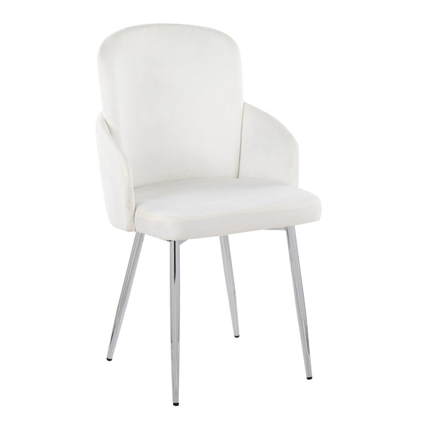English Elm Dahlia Modern Dining Chairs Set Of 2 - Cream Velvet With Chrome & Gold Accents For Stylish Dining B202S01203