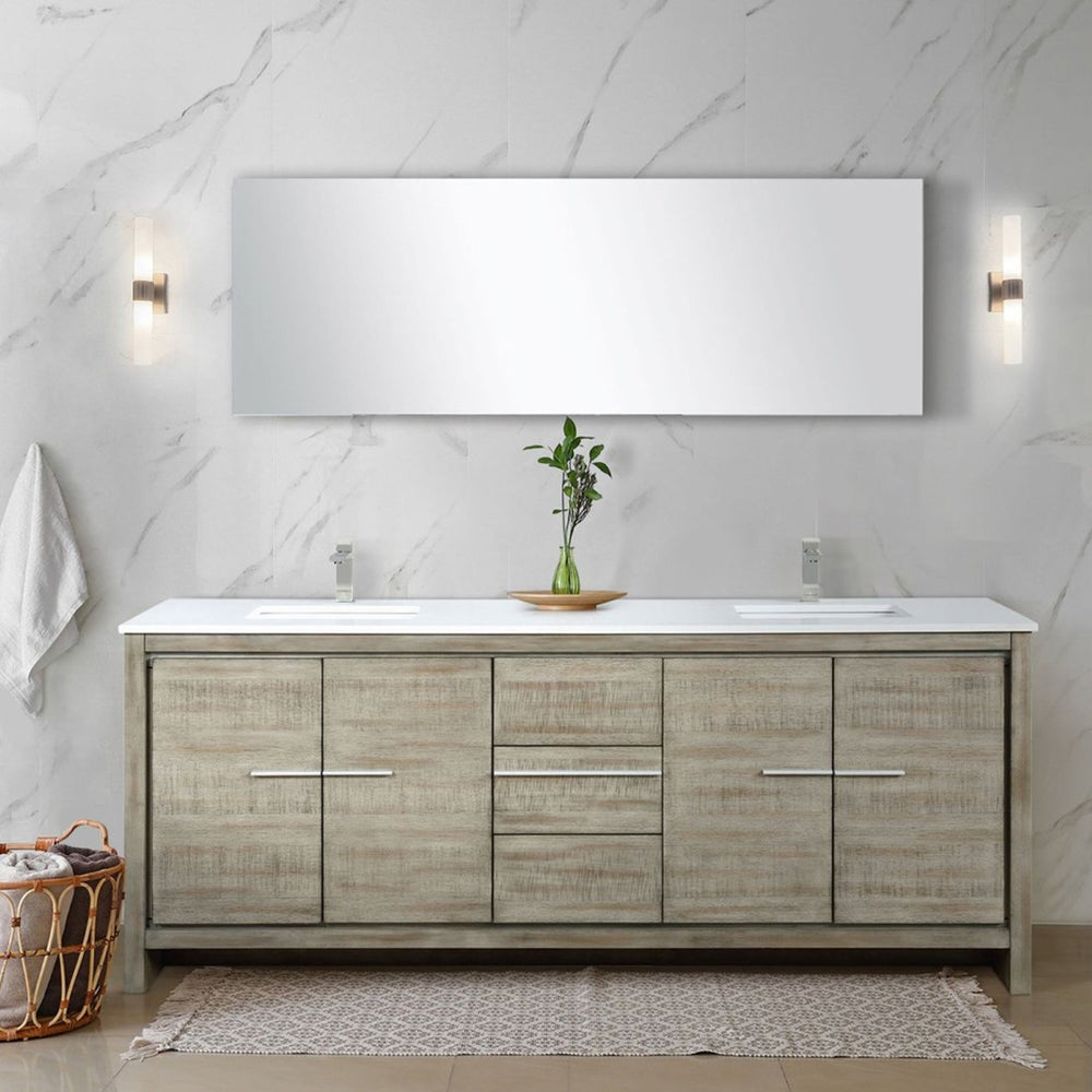 English Elm Rustic Acacia Double Bath Vanity 80" W X 20" D, Cultured Marble Top & Brushed Nickel Faucet Set B2731P259560-GIGA