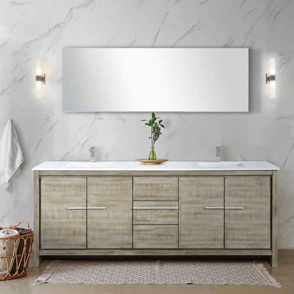 English Elm Rustic Acacia Double Bath Vanity 80" W X 20" D, Cultured Marble Top & Brushed Nickel Faucet Set B2731P259560-GIGA