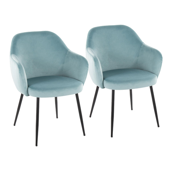 English Elm Dining Chair Set of 2 Velvet Upholstered Tapered Metal Legs Contemporary Style Light Blue B202P471289