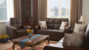 English Elm Primenest Zenaero X Convertible Loveseat With Storage - Stylish Comfort For Small Spaces, Brown Pu B030P281778-GIGA