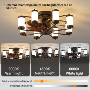 English Elm 22-inch Modern Ceiling Fan with LED Light, 5-Blade Brown Iron Design, Remote, 3-Color Dimmable LEDs W2312P374767