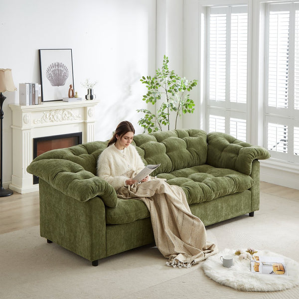 English Elm 94.8" Chenille Modern Deep Seat Sofa Plush Cloud-Like Upholstery, Solid Wood Frame, Luxurious Comfort Green W1193S00172
