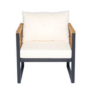 English Elm Outdoor Acacia Wood Armrest Iron Frame High Back Patio Chair with Cushions N757P238856B