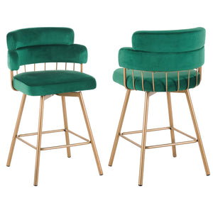 English Elm Christopher Knight Home® - 26" 26" Counter Height Bar Stools Set of 2 Green 180° Swivel Upholstered Bucket Seats with Gold Legs for Kitchen Island Cafe Pub Comfort Durability 26" N762P271582F
