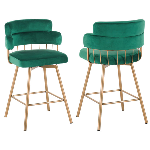 English Elm Christopher Knight Home® - 26" 26" Counter Height Bar Stools Set of 2 Green 180° Swivel Upholstered Bucket Seats with Gold Legs for Kitchen Island Cafe Pub Comfort Durability 26" N762P271582F
