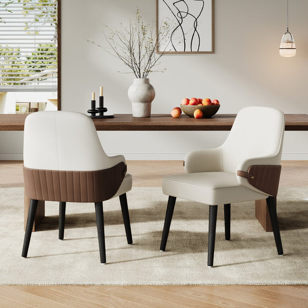 English Elm Indoor Two-tone Fabric Armchair Set Curved Back Ergonomic Dining Accent Seating Beige,Brown N779P370716L