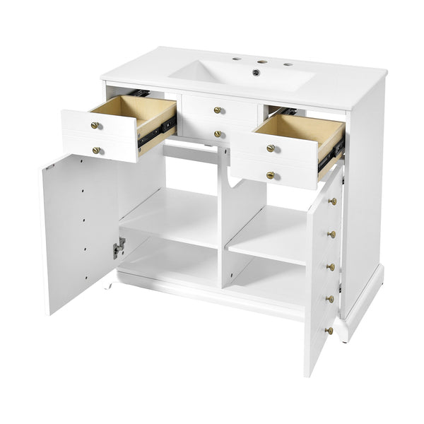 English Elm 36'' Bathroom Vanity with Ceramic Sink Combines Retro Solid Wood Frame, Soft-Close Drawers & Ample Storage White N710P195628K
