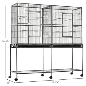 English Elm Roomy Rolling Bird Cage with Wooden Perches Storage Shelf and Slide Out Cleaning Trays T3971P423616
