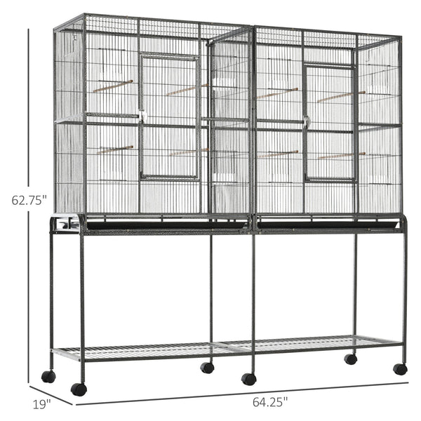 English Elm Roomy Rolling Bird Cage with Wooden Perches Storage Shelf and Slide Out Cleaning Trays T3971P423616