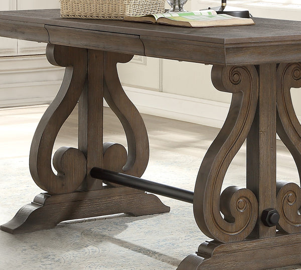 English Elm Dark Oak Toulon Writing Desk 60" — Distressed Acacia Veneer, Hidden Drawer, French Provincial Flair B011P264609