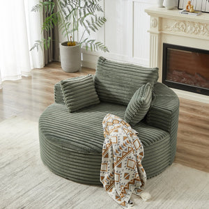 English Elm 55'l Chenille Round Sleeper Chair Fluffy Sculptural Seat for Living Room or Bedroom Green W834P401585