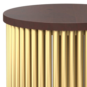 English Elm Demy Accent Table with Sustainable Mango Wood Top and Slatted Metal Base — Compact, Durable Style Dark Brown B136P158992