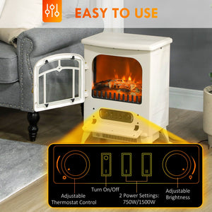 English Elm Homcom 22" Electric Fireplace Heater - Portable Freestanding Stove With Realistic Flames, Beige Charm W2225P249841