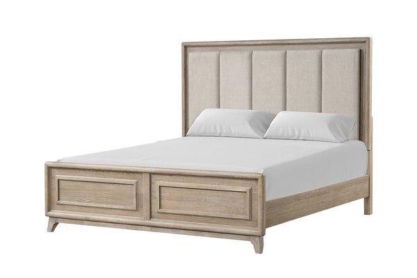 English Elm Contemporary Eastern King Bed Oak Veneer Channel Padded Headboard Transitional Bedroom B2741S00856