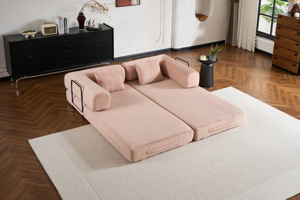 English Elm Convertible Sleeper Sofa Bed Corduroy 4-in-1 Folding Floor Couch with 35D Sponge Support and No-Assembly Pink W3434P378562