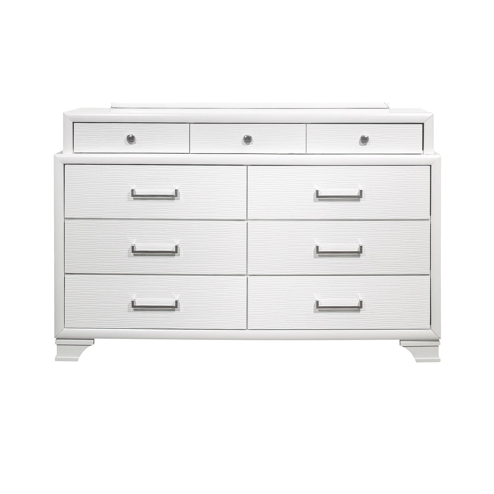 English Elm CIVIC Solid Wood Chest with Felt-Lined Top Drawers, French Dovetail Construction, Elevated Feet Design White 61.22 L x 19.49 W x 37.99 H B201P215846