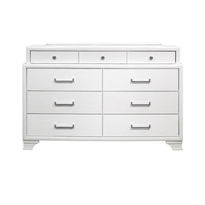 English Elm CIVIC Solid Wood Chest with Felt-Lined Top Drawers, French Dovetail Construction, Elevated Feet Design White 61.22 L x 19.49 W x 37.99 H B201P215846