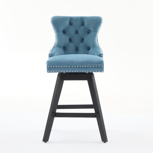 English Elm Swivel Velvet Barstools with Supportive Curved Back, Thick Foam & Spring Seat, 360° Rotation, Sturdy Wooden Frame Light Blue W1143P369089