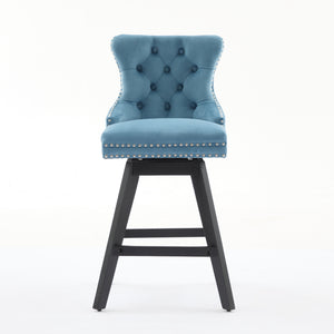 English Elm Swivel Velvet Barstools with Tufted Back Support, 360° Rotation, Foam & Spring Cushion, Sturdy Wooden Frame Light Blue W1143P369089