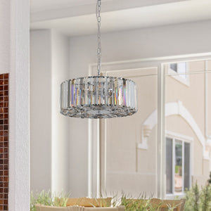 English Elm 17" Chrome Crystal Pendant Chandelier - Modern 4-Light Adjustable Hanging Fixture, K9 Crystals, E26 Base W2312P389945