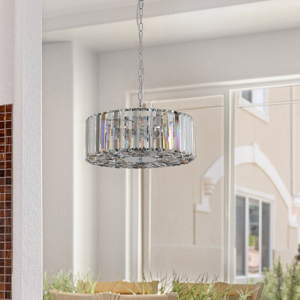 English Elm 17" Chrome Crystal Pendant Chandelier - Modern 4-Light Adjustable Hanging Fixture, K9 Crystals, E26 Base W2312P389945