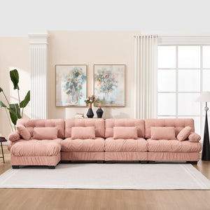 English Elm Modular Cloud Sofa Deep Seat Flannelette Sectional with Round Armrests for Living Room Pink W2120S00048