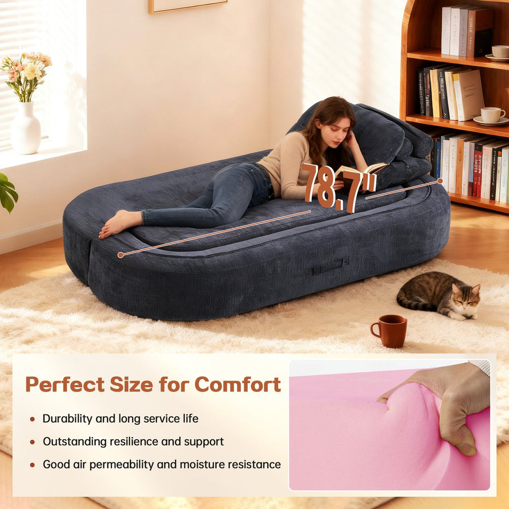 English Elm Modern Curved Floor Sofa Bed with 2 Pillows, No Assembly, High-Density Foam, Foldable Quilt Storage Brown Grey W3565P371224