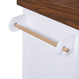 English Elm K&k Rolling Kitchen Island with Walnut Grain Countertop Drawers and Spice Rack White N707S000025W
