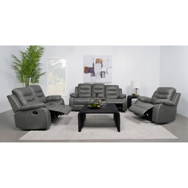 English Elm Kenneth Dark Grey Reclining Sofa with Contrast Stitching, Pillowtop Track Arms & Plush Cushioning for Cozy Living Rooms B062P353283