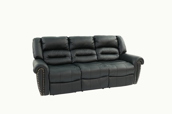 English Elm Plush Oversized Manual Motion Sofa In Black Bonded Leather - 3-Seat Comfort For Stylish Living Rooms B011P205577-GIGA