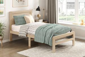 English Elm 1pc Contemporary Finish Queen Size Platform Bed Frame with Slats, Clean Headboard, Modern Wood Appeal Natural 47 L x 19 W x 7 H B011P353120