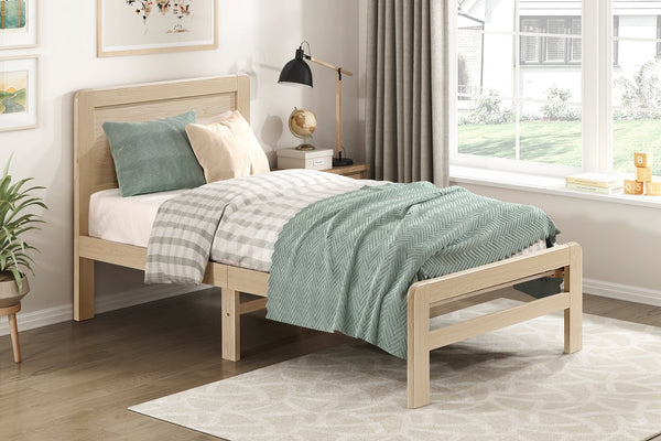 English Elm 1pc Contemporary Finish Queen Size Platform Bed Frame with Slats, Clean Headboard, Modern Wood Appeal Natural 47 L x 19 W x 7 H B011P353120