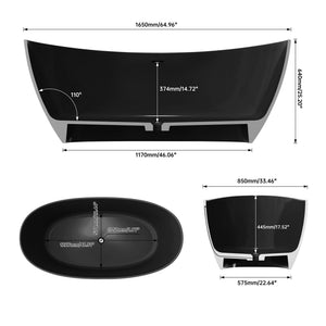 English Elm 65" Freestanding Soaking Bathtub Matte Black Stone Resin with Integrated Acrylic Shelf T3785P490214