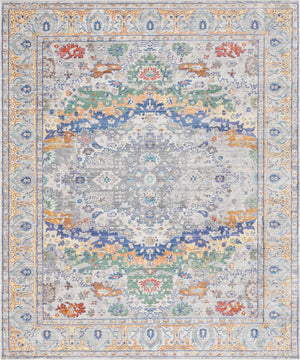 Unique Loom Austin Voce Machine Made Border Rug Light Gray, Blue/Gold/Green/Red/Pink 8' 0" x 10' 0"