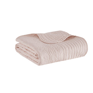 JLA Home Madison Park - Oversized Quilted Throw Adds Vintage-Soft Texture with Scalloped Edges, Breathable Cotton Fill, Machine Washable Blush MP50-6123