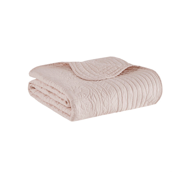 JLA Home Madison Park - Oversized Quilted Throw Adds Vintage-Soft Texture with Scalloped Edges, Breathable Cotton Fill, Machine Washable Blush MP50-6123