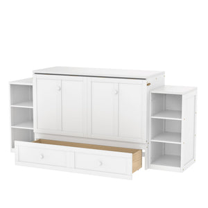 English Elm Full-Size Murphy Bed With Stylish Storage Drawers & Shelves – Perfect For Compact Spaces & Guests! W1580S00251