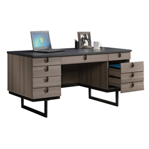 English Elm Executive Desk - Modern Brown Finish With Ample Workspace, Smart Storage & Durable Metal Base B356P402792