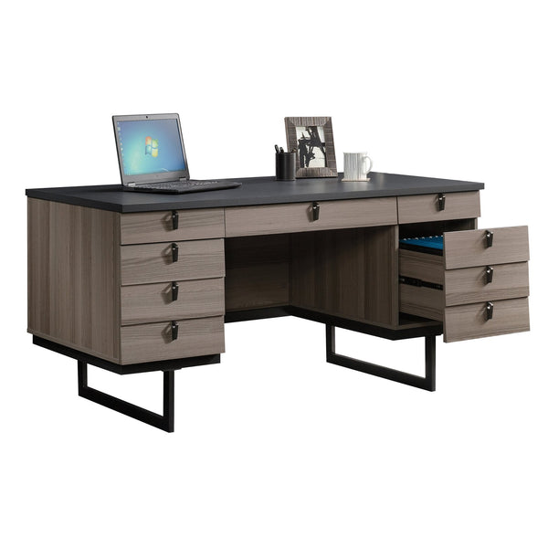 English Elm Executive Desk - Modern Brown Finish With Ample Workspace, Smart Storage & Durable Metal Base B356P402792