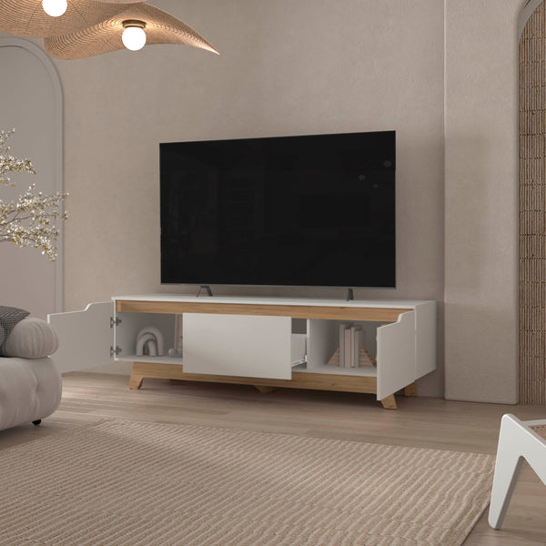 English Elm FM Irmo Wall-Mounted Entertainment Center with Shelves — Space-Saving Modern TV Panel and Display Shelf for Organized Living Room Decor White 76 L x 23 W x 5 H B128P283291