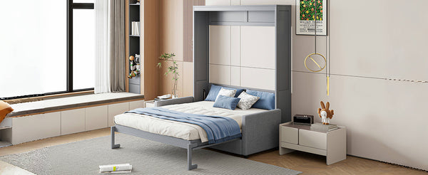 English Elm Full Size Murphy Wall Bed with Integrated Linen Sofa for Studio or Guest Room Gray LP000890AAE-1